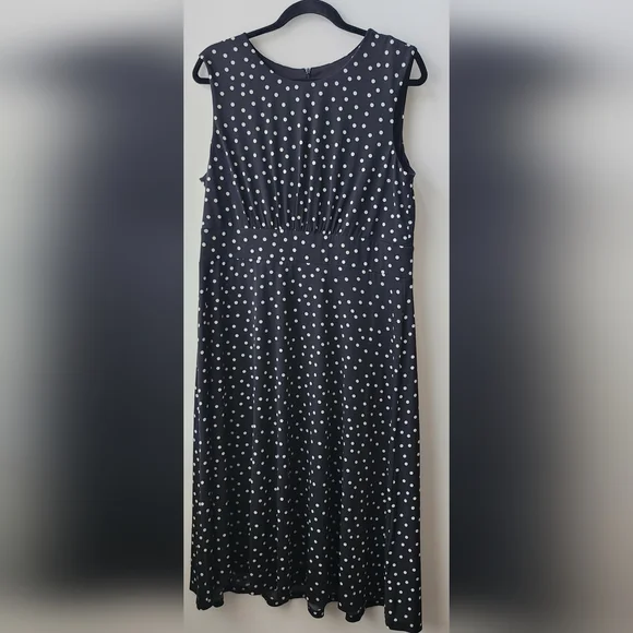 London Times Black & White Polka Dot Midi Dress Stretchy Sz 14 Sleeveless A-line - Picture 1 of 6